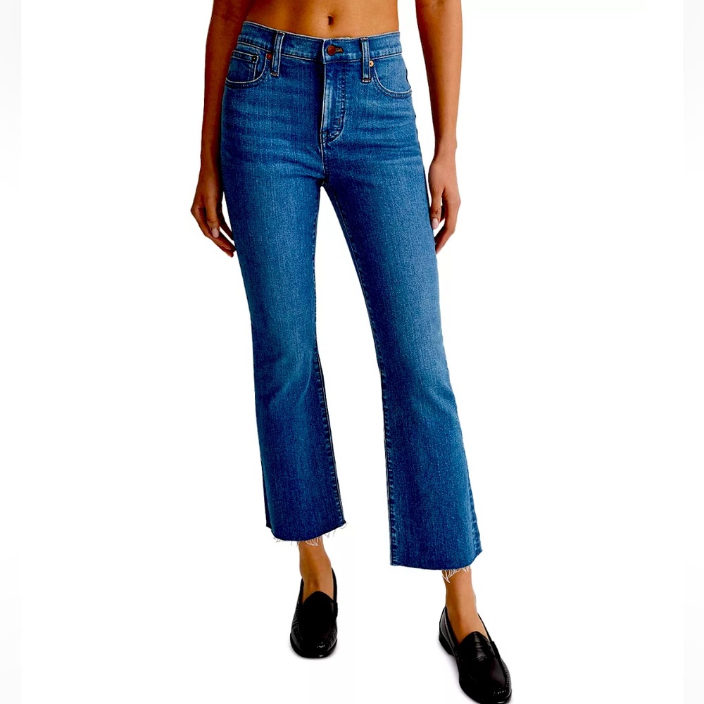 Madewell Cali Demi Mid Rise Cropped Flare Raw Hem Jeans